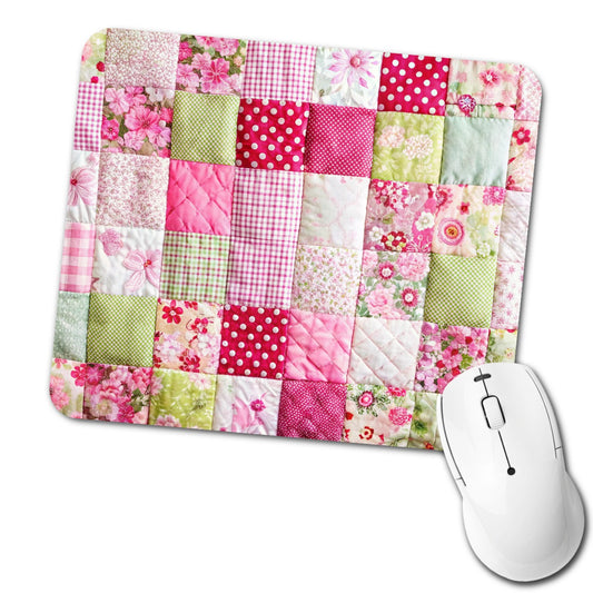 Patchwork Quilt Pink Low Profile Mouse Pad Mat