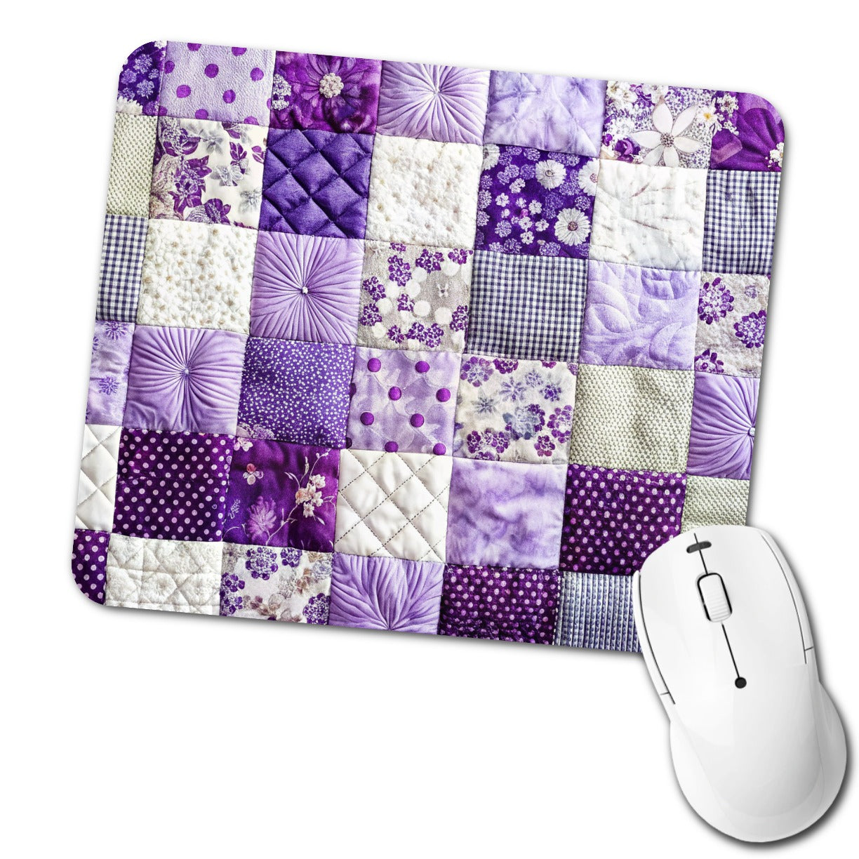 Patchwork Quilt Purple Low Profile Mouse Pad Mat