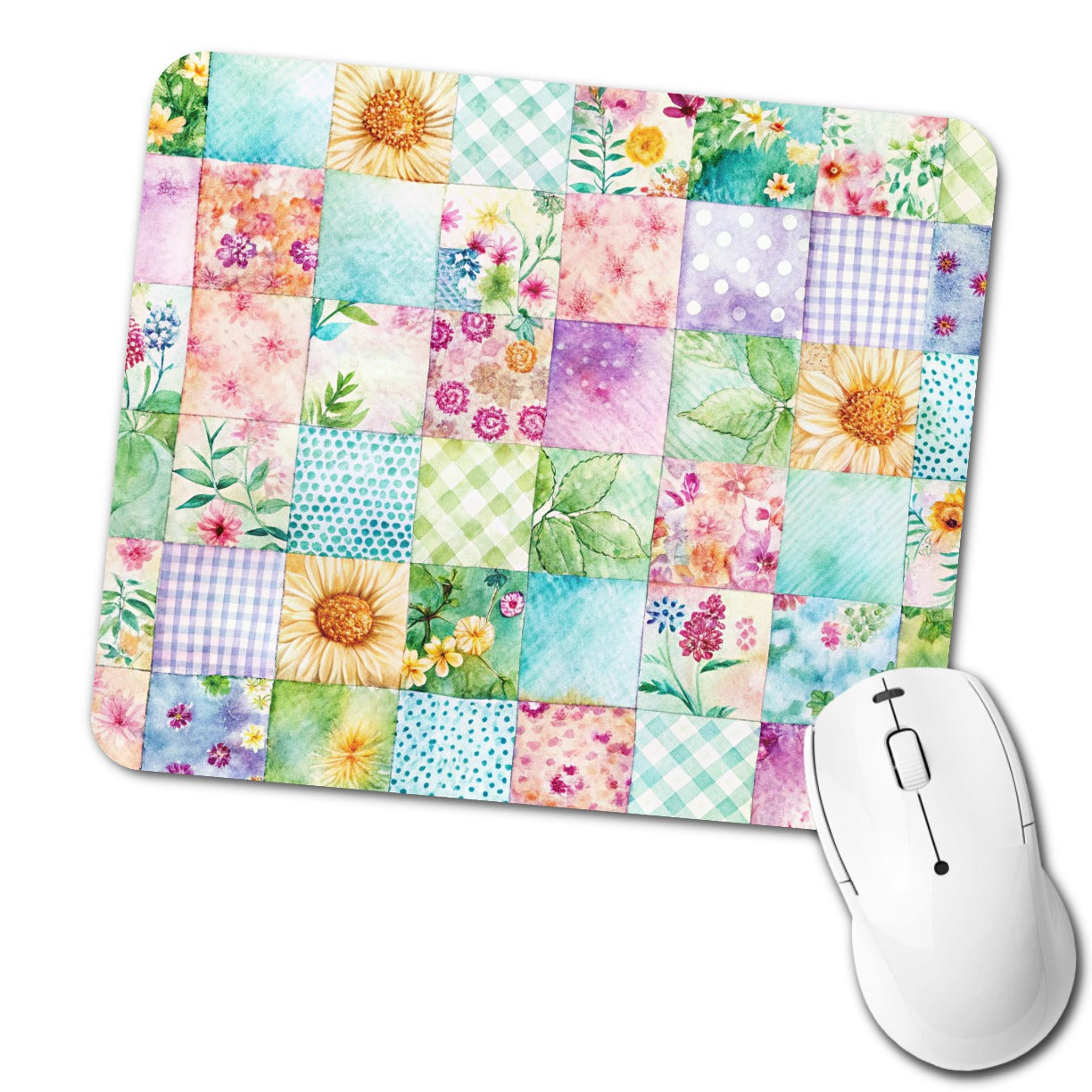 Patchwork Quilt Watercolor Low Profile Mouse Pad Mat