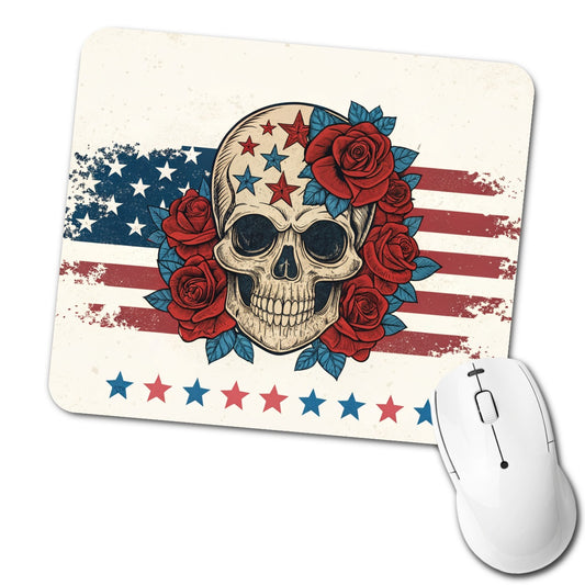 Patriotic Skull American Flag Distressed Low Profile Mouse Pad Mat