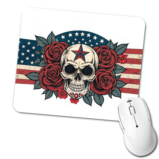 Patriotic Skull USA American Flag Low Profile Mouse Pad Mat