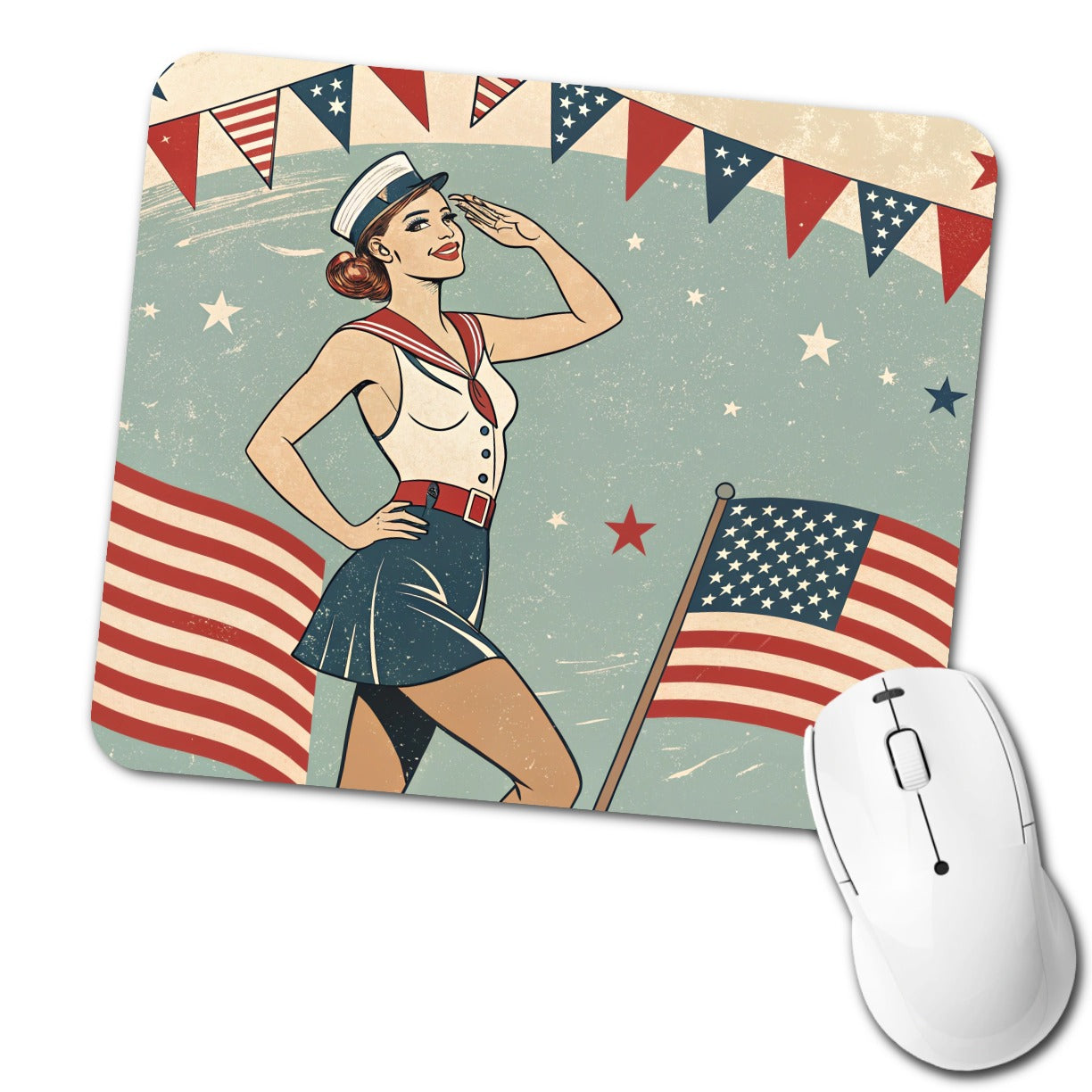 Retro Patriotic Pinup Style USA America Low Profile Mouse Pad Mat