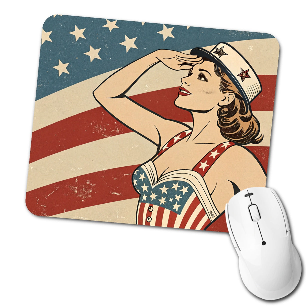 Retro Patriotic Sailor Pinup USA America Low Profile Mouse Pad Mat