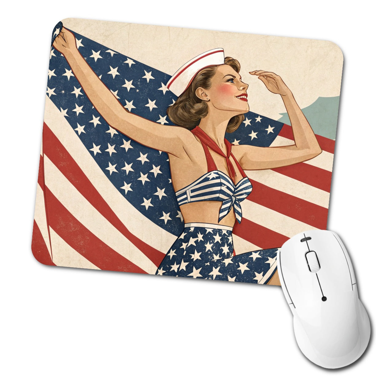 Retro Summer Sailor Pinup USA America Low Profile Mouse Pad Mat