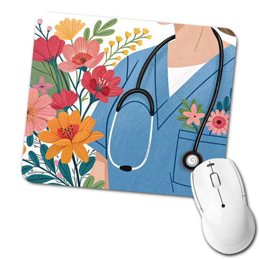 RN LVN Floral Nurse Low Profile Mouse Pad Mat