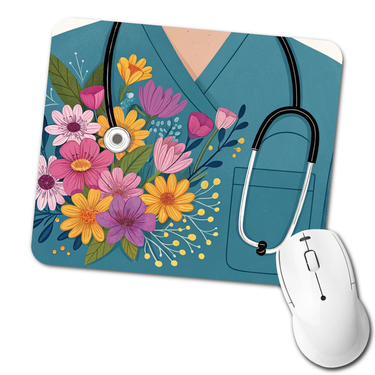 RN LVN Nurse Flowers Low Profile Mouse Pad Mat