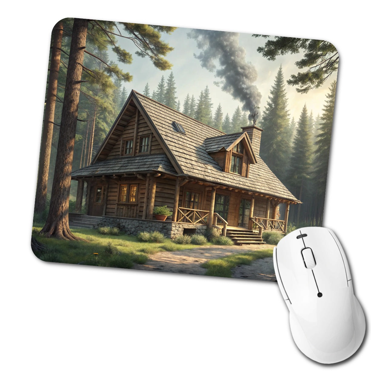 Rustic Hunting Lodge Log Cabin Low Profile Mouse Pad Mat