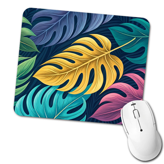 Tropical Leaves Colorful Low Profile Mouse Pad Mat
