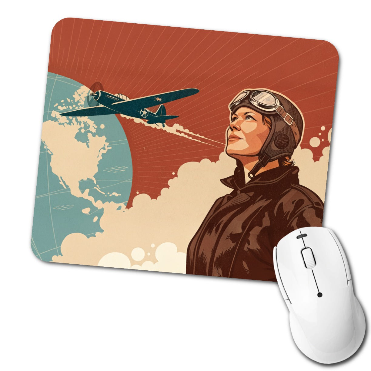 Vintage Amelia Earhart Aviation Travel Low Profile Mouse Pad Mat