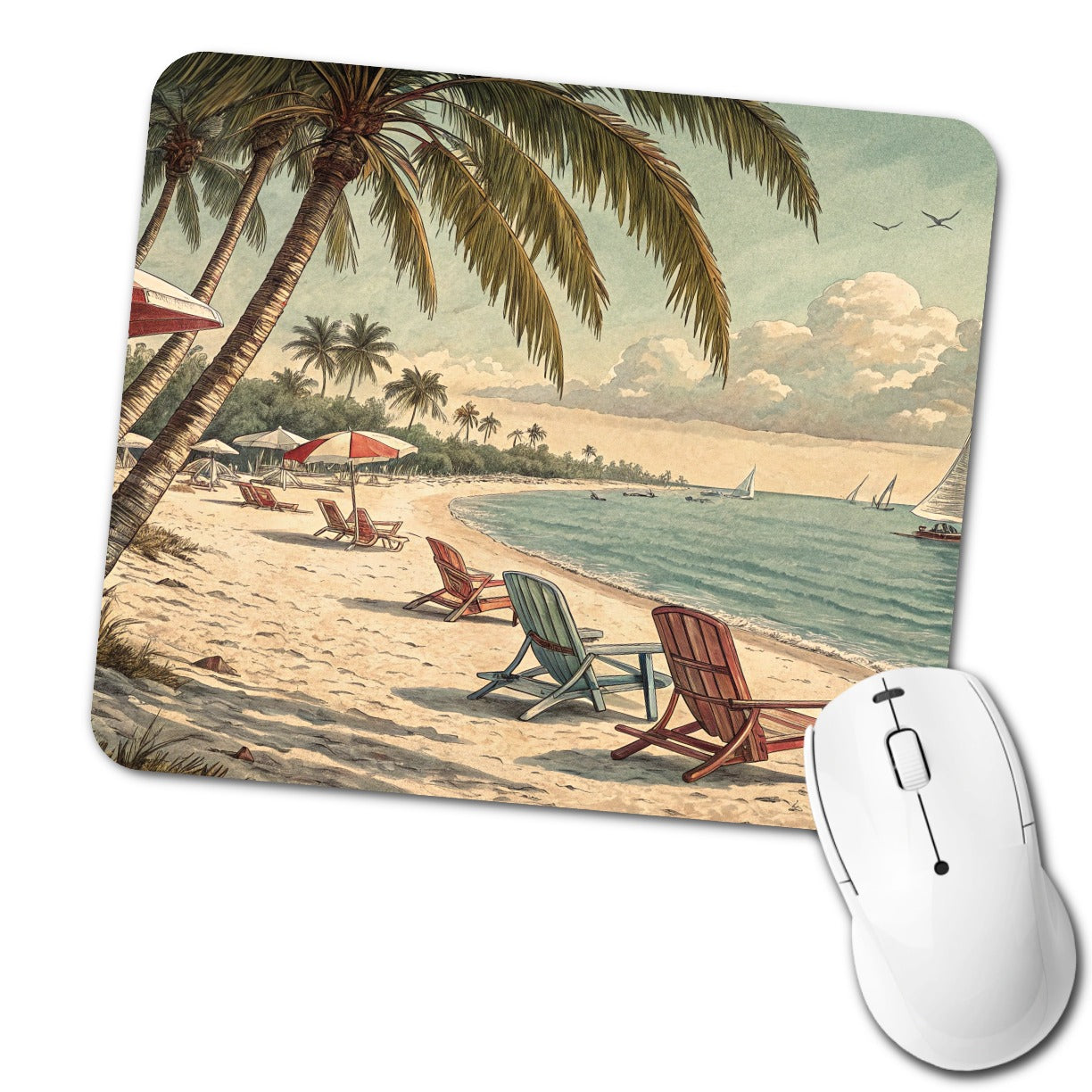 Vintage Beach Scene Holiday Low Profile Mouse Pad Mat
