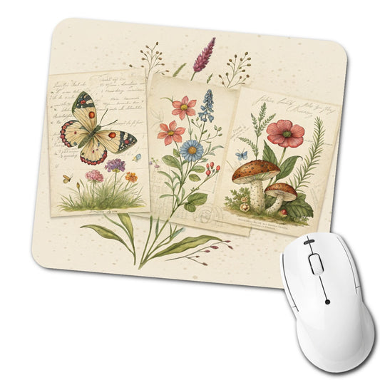 Vintage Botanical Illustration Collage Low Profile Mouse Pad Mat