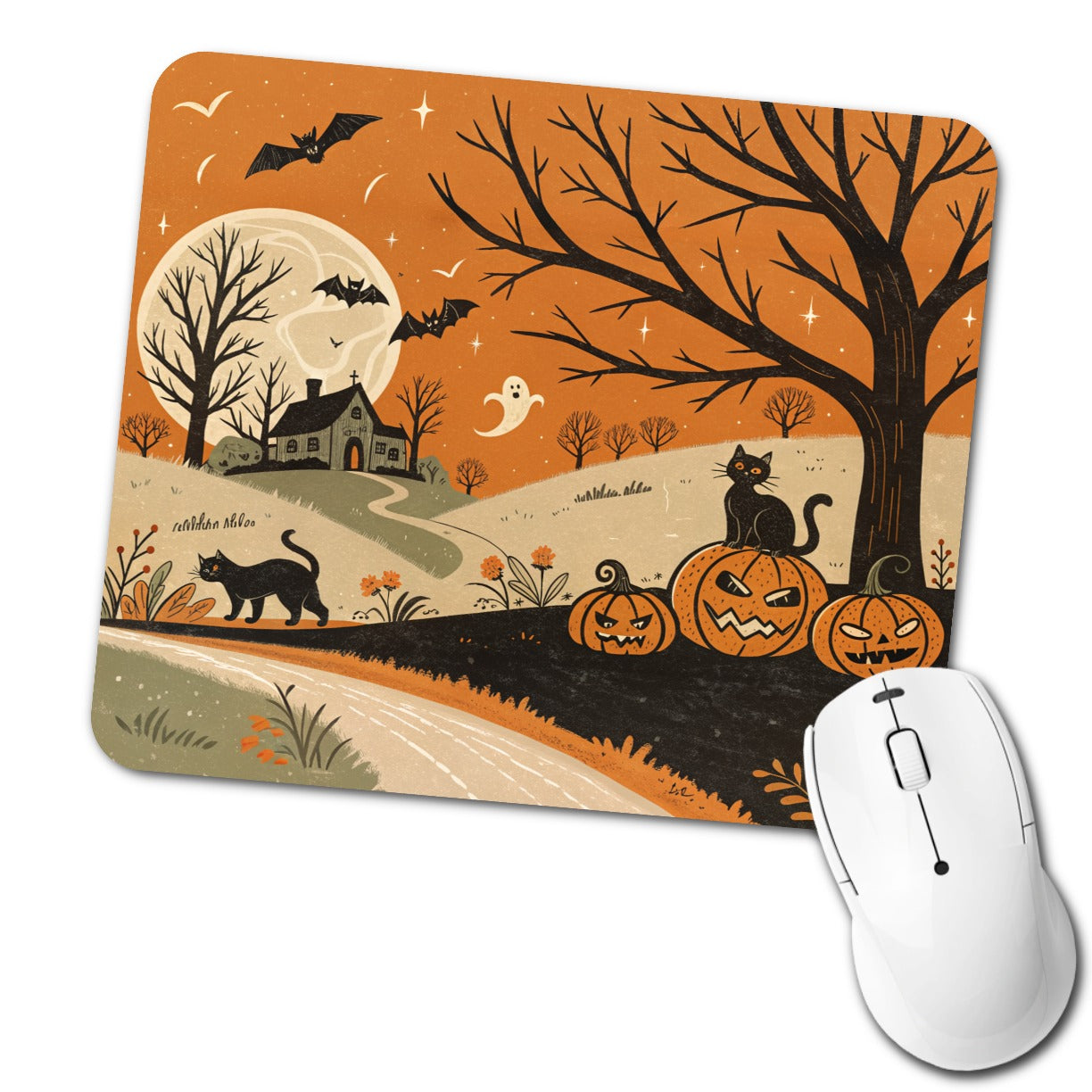 Vintage Halloween Black Cats Low Profile Mouse Pad Mat