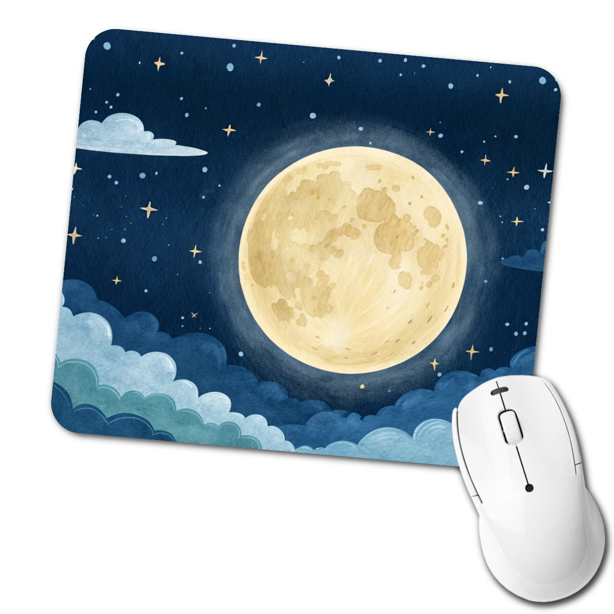 Watercolor Moon At Night Low Profile Mouse Pad Mat