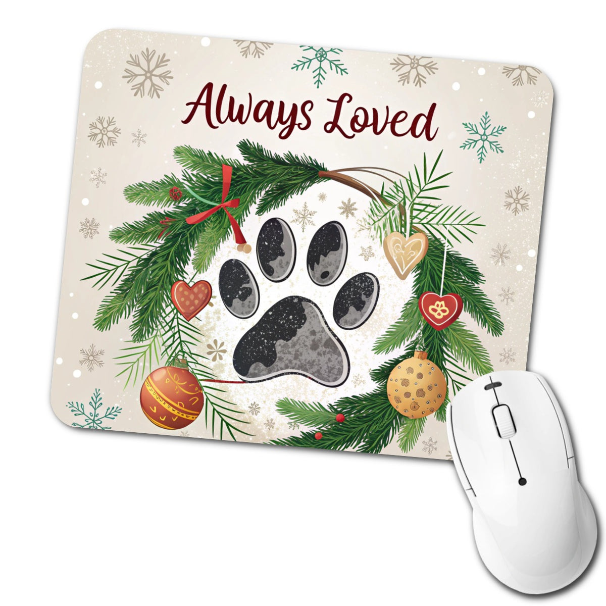 Always Loved Paw Print Christmas Dog Cat Low Profile Mouse Pad Mat