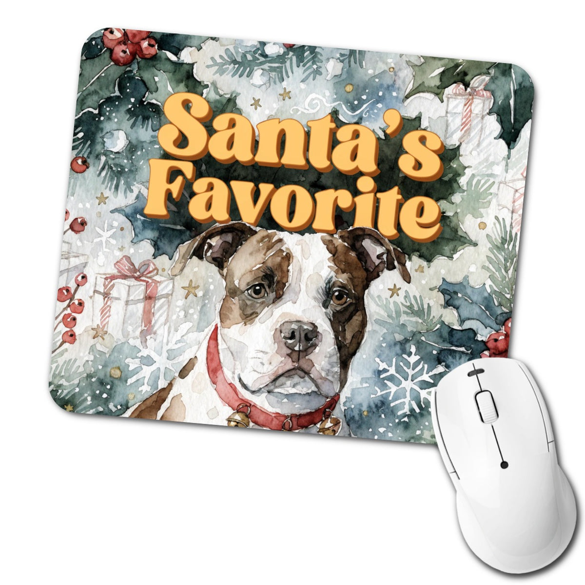 American Staffordshire Terrier Christmas Santa's Favorite Low Profile Mouse Pad Mat