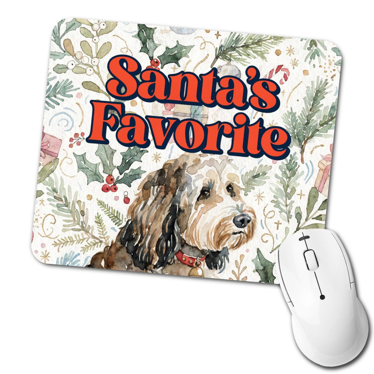 Aussiedoodle Dog Christmas Santa's Favorite Low Profile Mouse Pad Mat