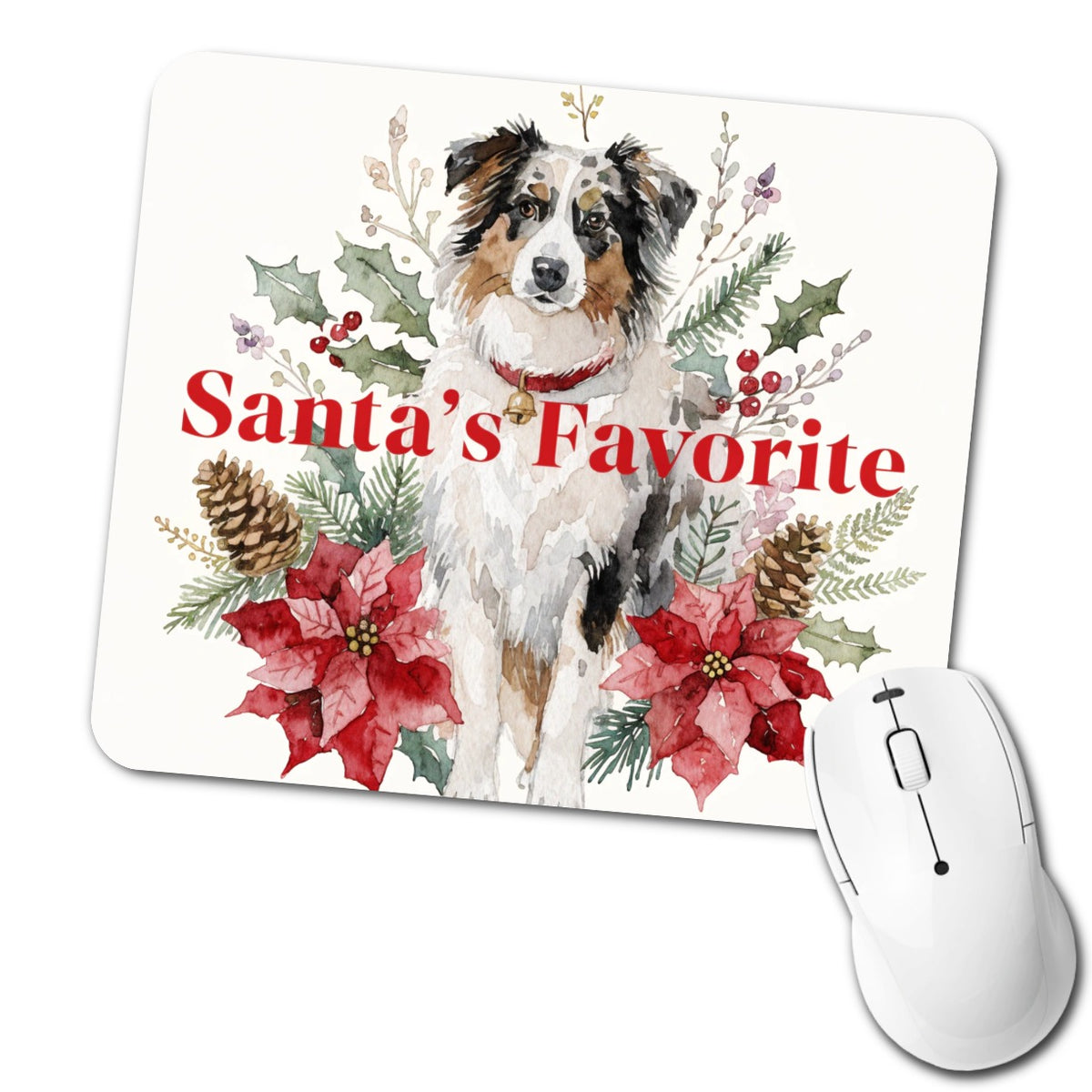 Australian Shepherd Dog Christmas Santa's Favorite Low Profile Mouse Pad Mat