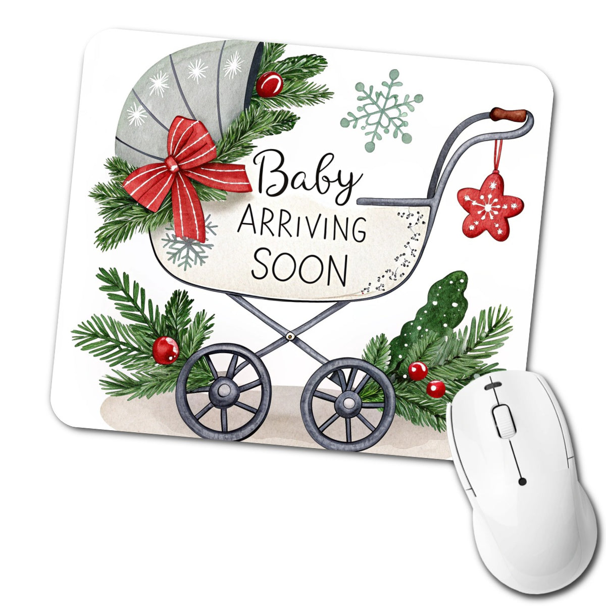 Baby Arriving Soon Christmas Pregnancy Low Profile Mouse Pad Mat
