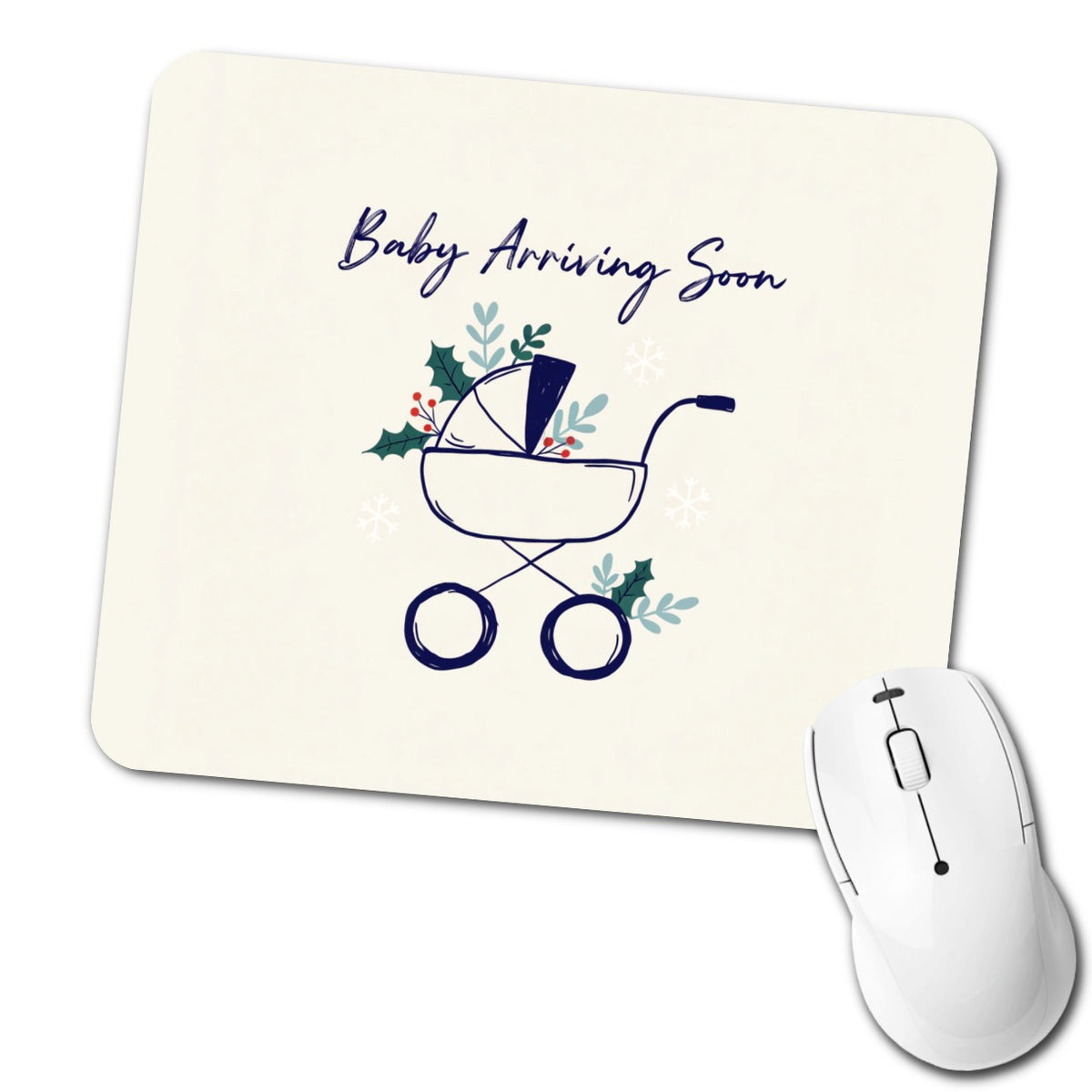 Baby Arriving Soon Christmas Pregnant Low Profile Mouse Pad Mat