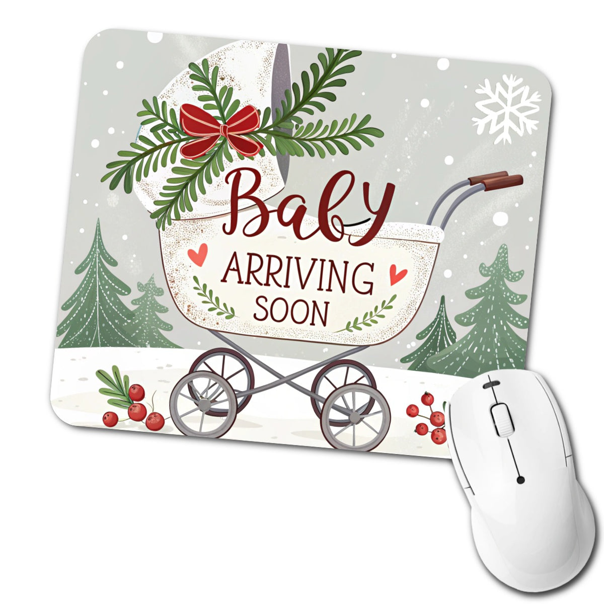 Baby Arriving Soon Christmas Stroller Low Profile Mouse Pad Mat