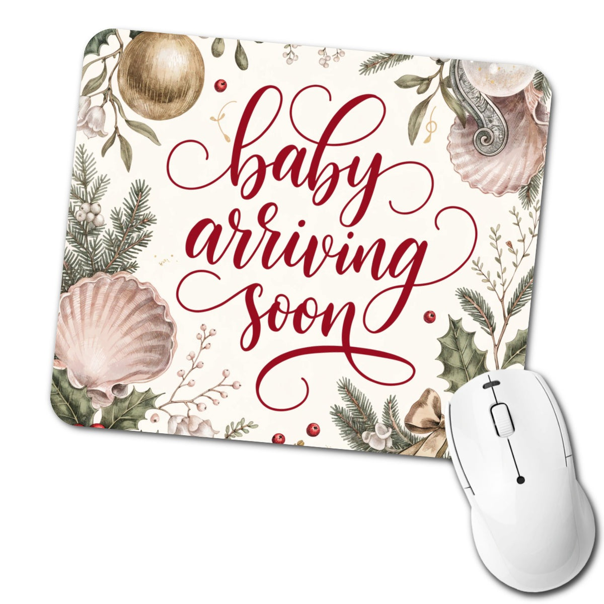 Baby Arriving Soon Christmas Low Profile Mouse Pad Mat