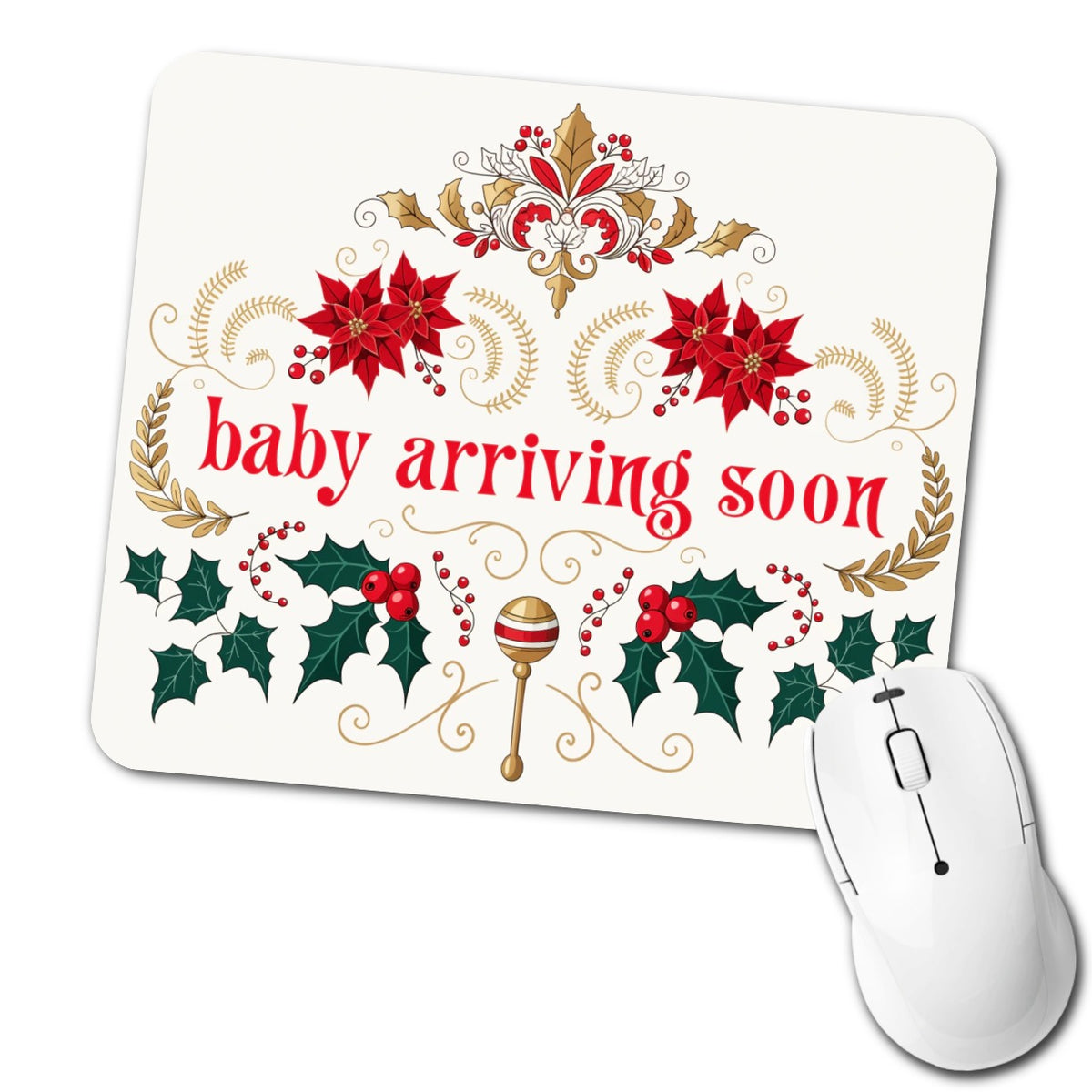 Baby Arriving Soon Pregnant Christmas Low Profile Mouse Pad Mat