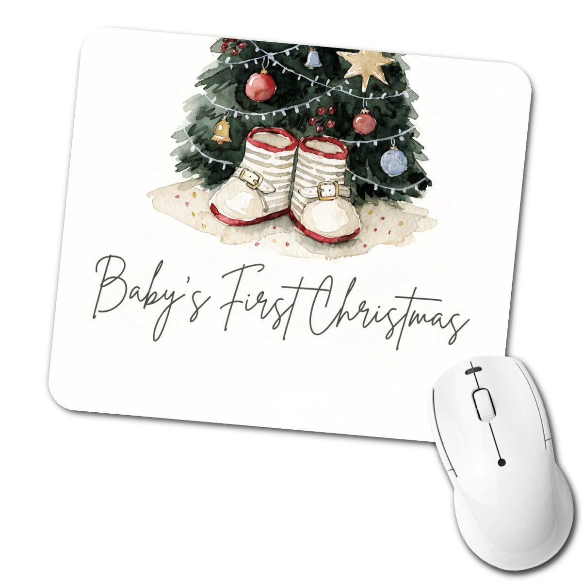 Baby's First Christmas Booties Tree Low Profile Mouse Pad Mat