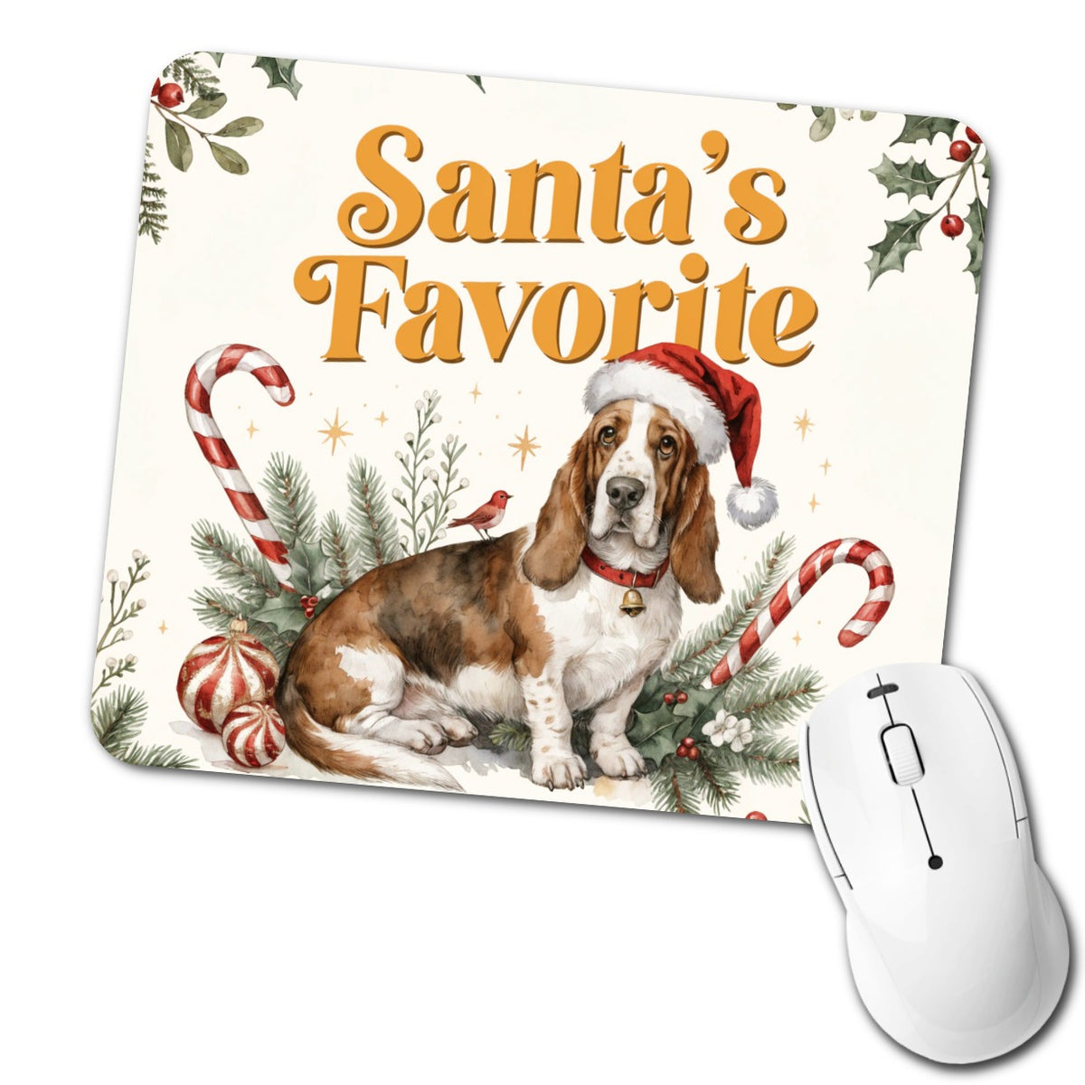 Basset Hound Dog Christmas Santa's Favorite Low Profile Mouse Pad Mat