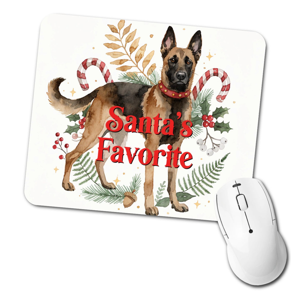 Belgian Malinois Dog Standing Christmas Santa's Favorite Low Profile Mouse Pad Mat