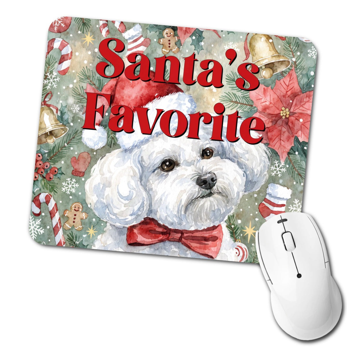Bichon Frise Dog Christmas Santa's Favorite Low Profile Mouse Pad Mat