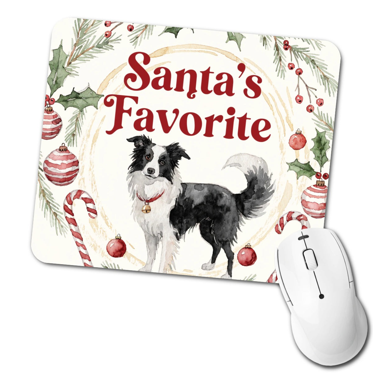 Border Collie Dog Christmas Santa's Favorite Low Profile Mouse Pad Mat