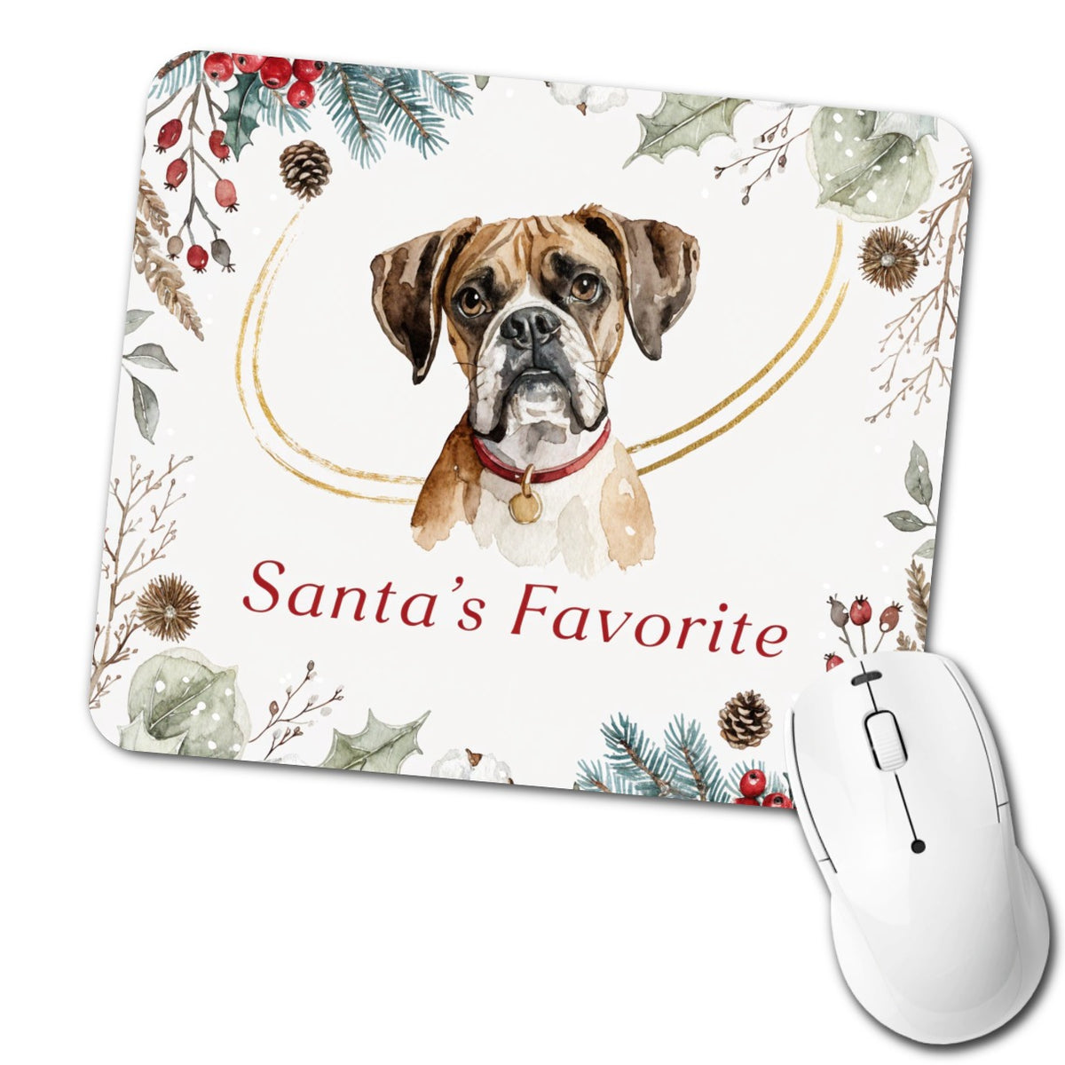 Boxer Dog Christmas Santa's Favorite Low Profile Mouse Pad Mat