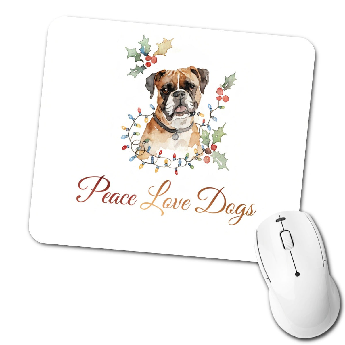 Boxer Peace Love Dogs Christsmas Low Profile Mouse Pad Mat