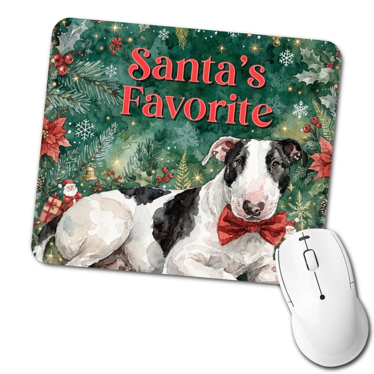 Bull Terrier Dog Christmas Santa's Favorite Low Profile Mouse Pad Mat