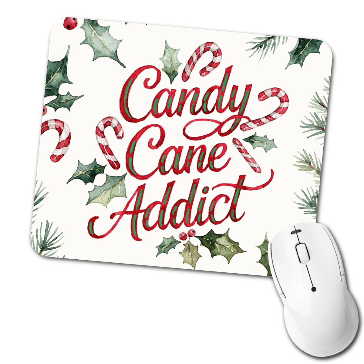 Candy Cane Addict Christmas Funny Low Profile Mouse Pad Mat