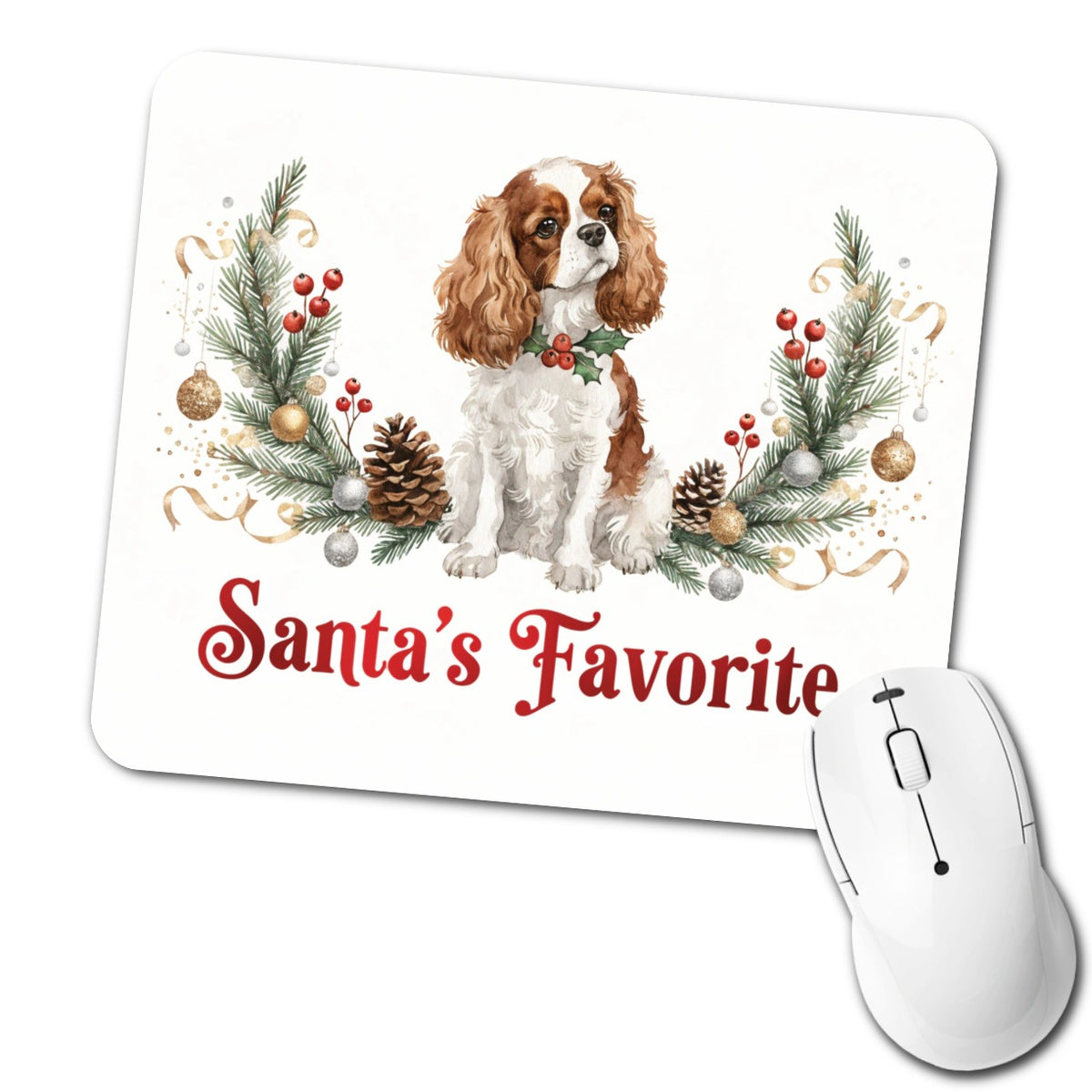 Cavalier King Charles Spaniel Dog Christmas Santa's Favorite Low Profile Mouse Pad Mat