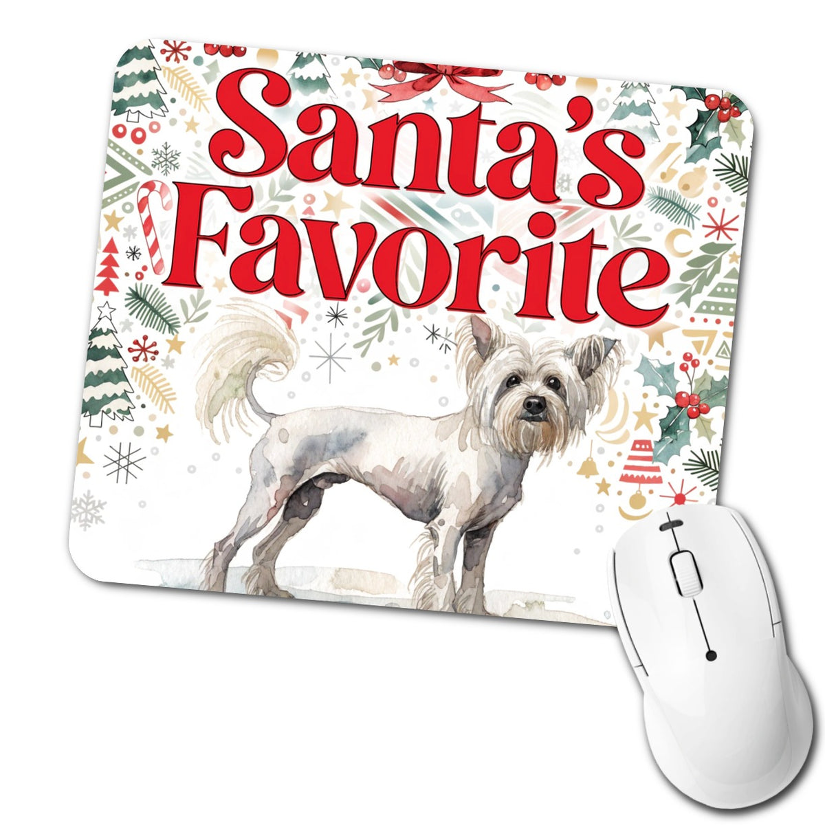 Chinese Crested Dog Christmas Santa's Favorite Low Profile Mouse Pad Mat