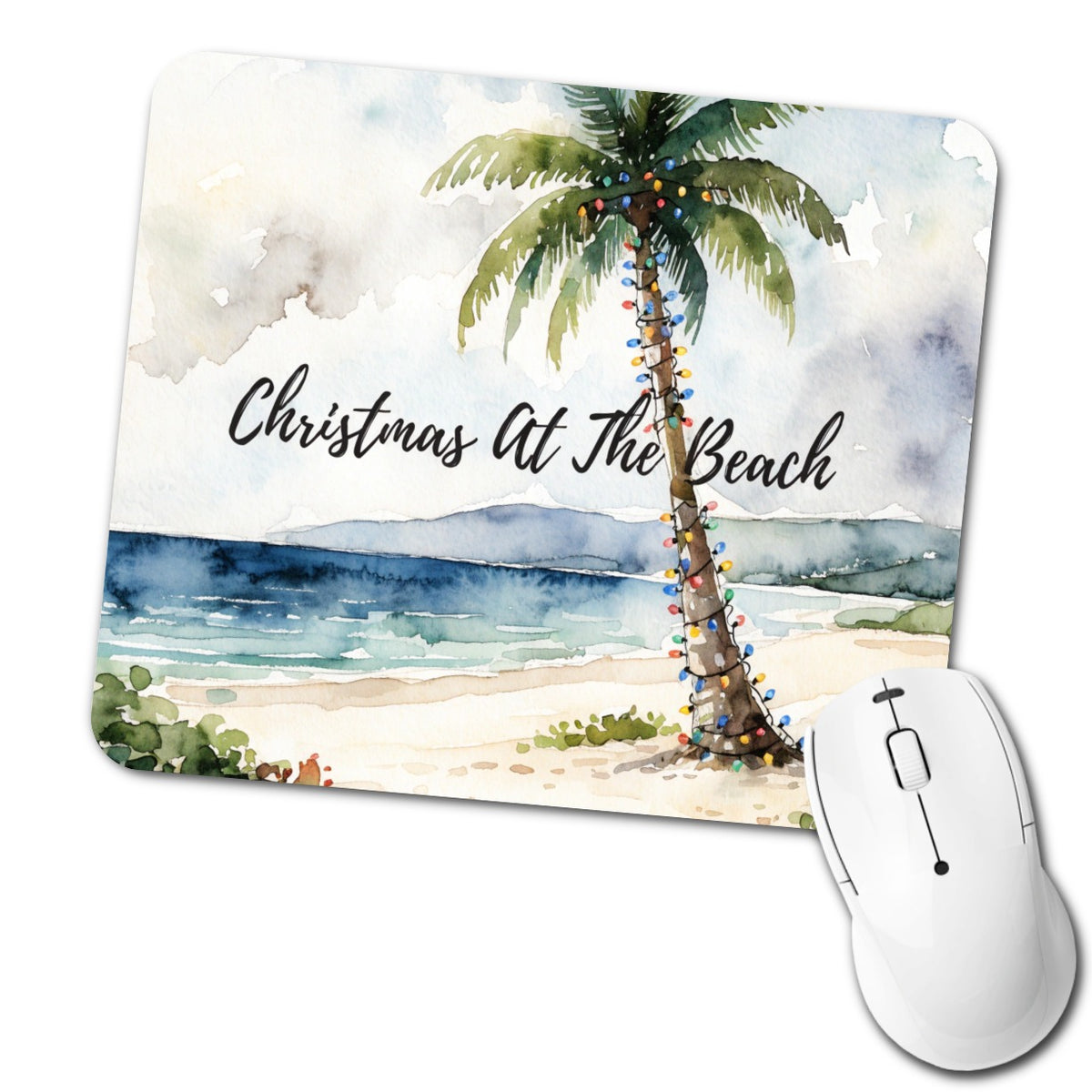 Christmas At The Beach Palm Tree Low Profile Mouse Pad Mat