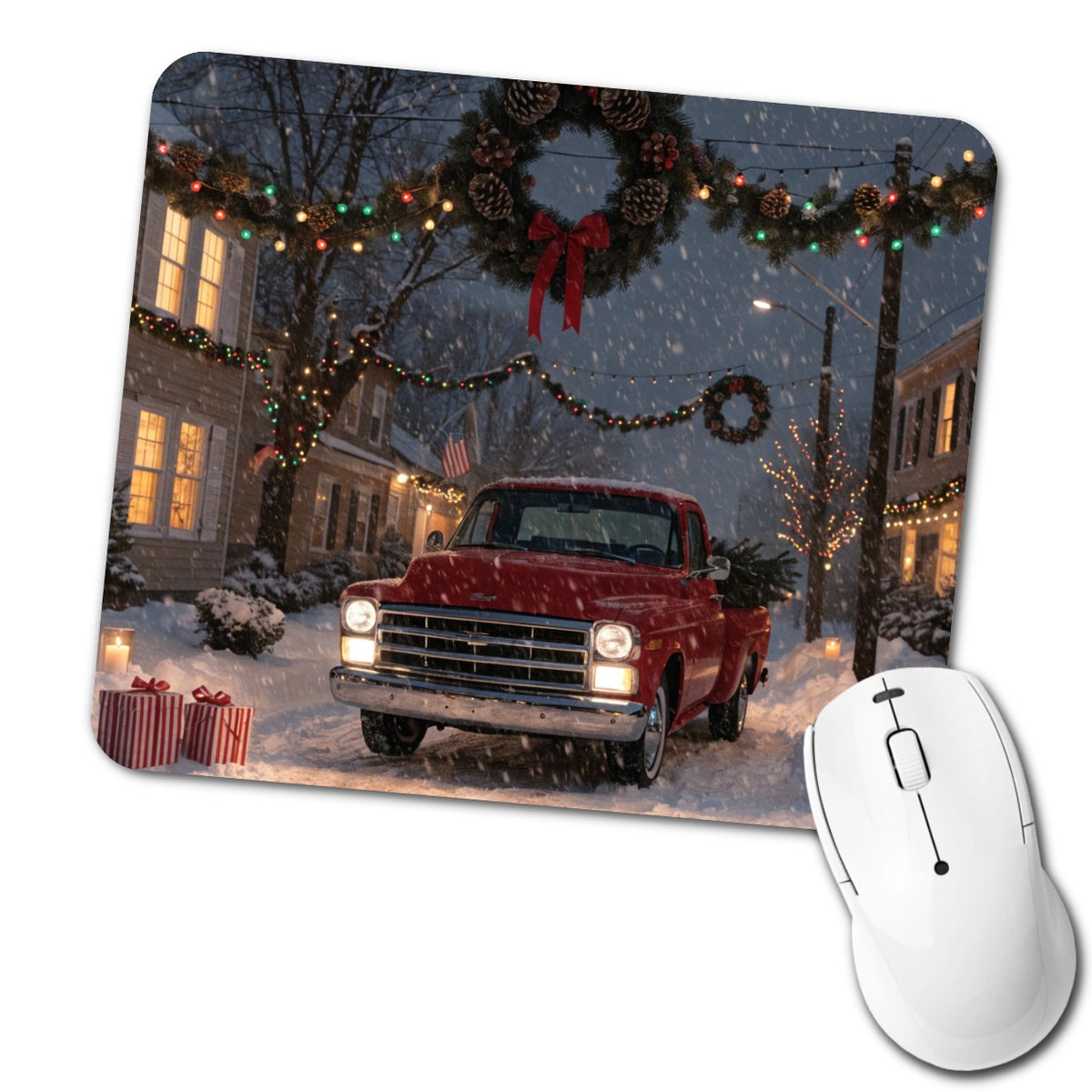 Christmas Red Truck Snow Low Profile Mouse Pad Mat