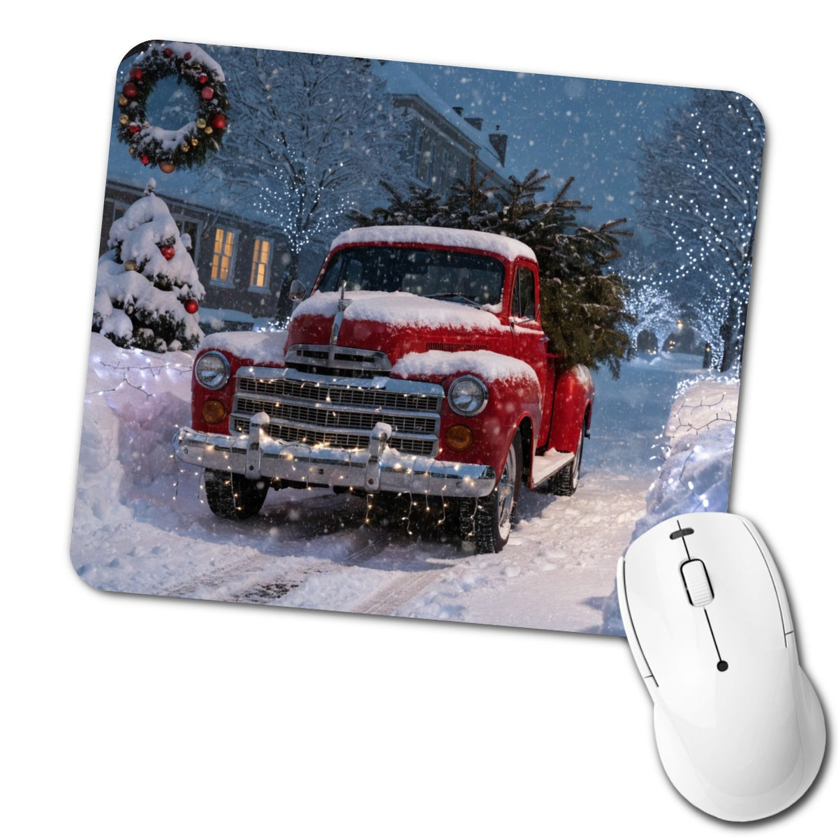 Christmas Tree In Red Truck Low Profile Mouse Pad Mat