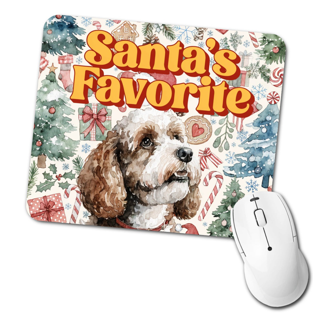 Cockapoo Dog Christmas Santa's Favorite Low Profile Mouse Pad Mat