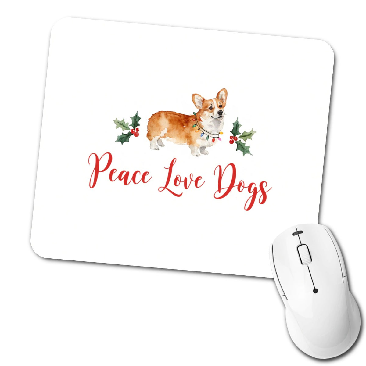 Corgi Christmas Peace Love Dogs Low Profile Mouse Pad Mat