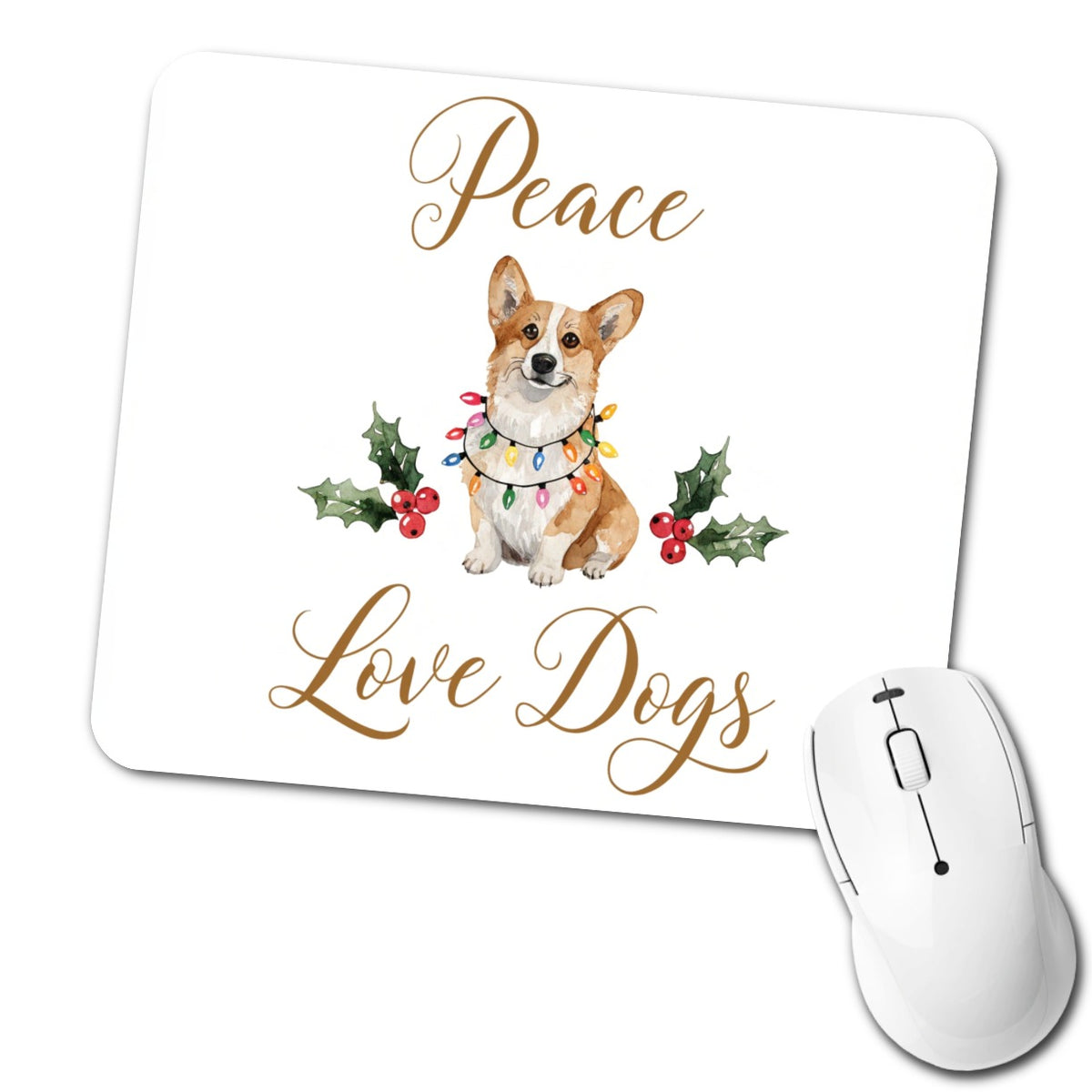 Corgi Christmas Sitting Peace Love Dogs Low Profile Mouse Pad Mat