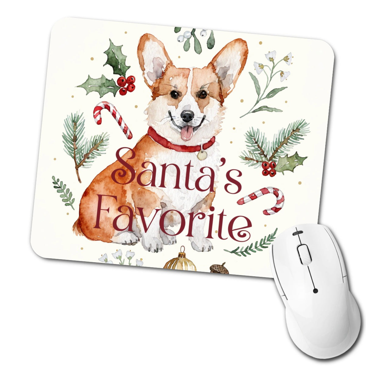 Corgi Sitting Dog Christmas Santa's Favorite Low Profile Mouse Pad Mat