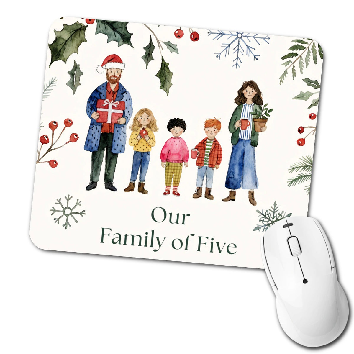 Family Of Five Christmas Low Profile Mouse Pad Mat