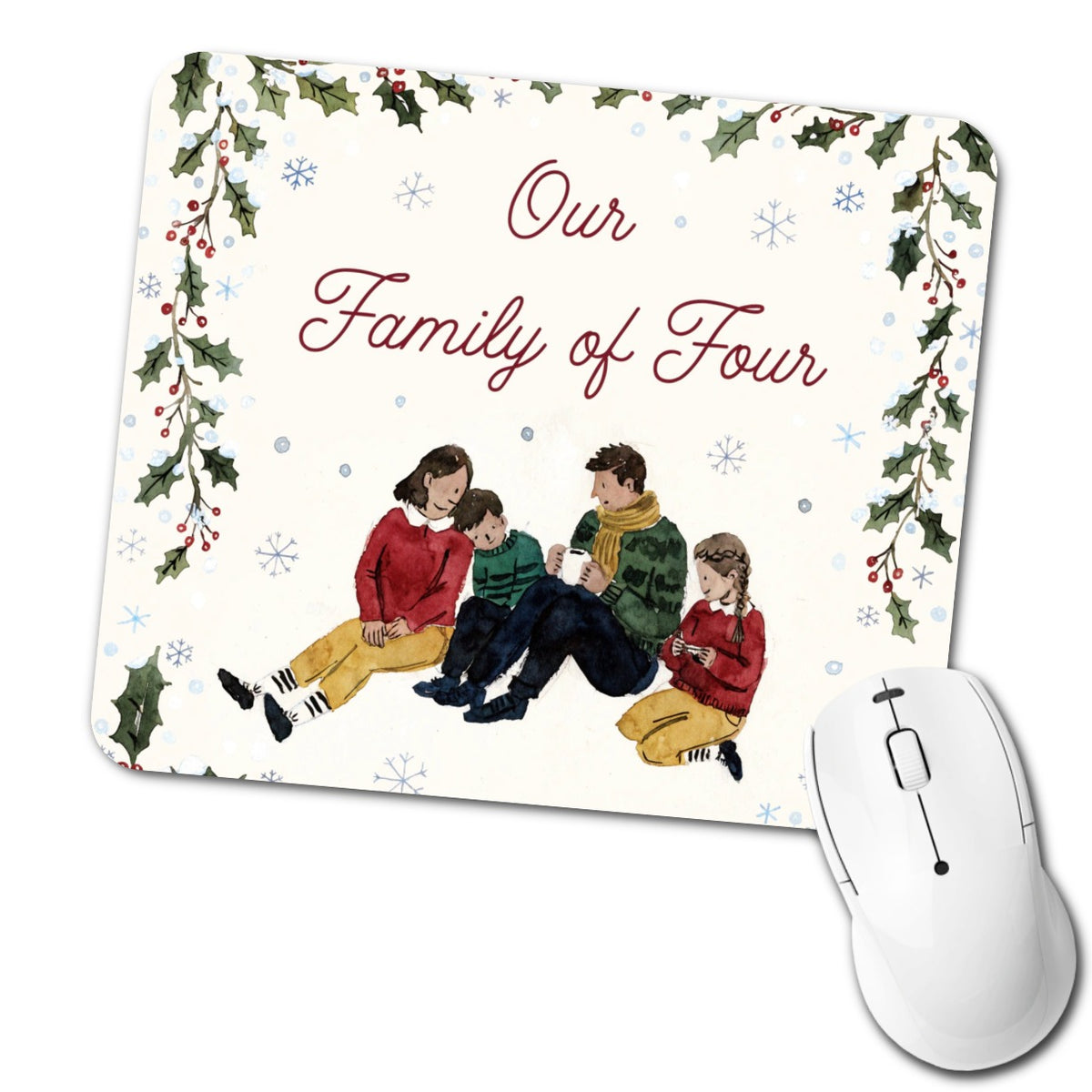 Family Of Four Christmas Low Profile Mouse Pad Mat