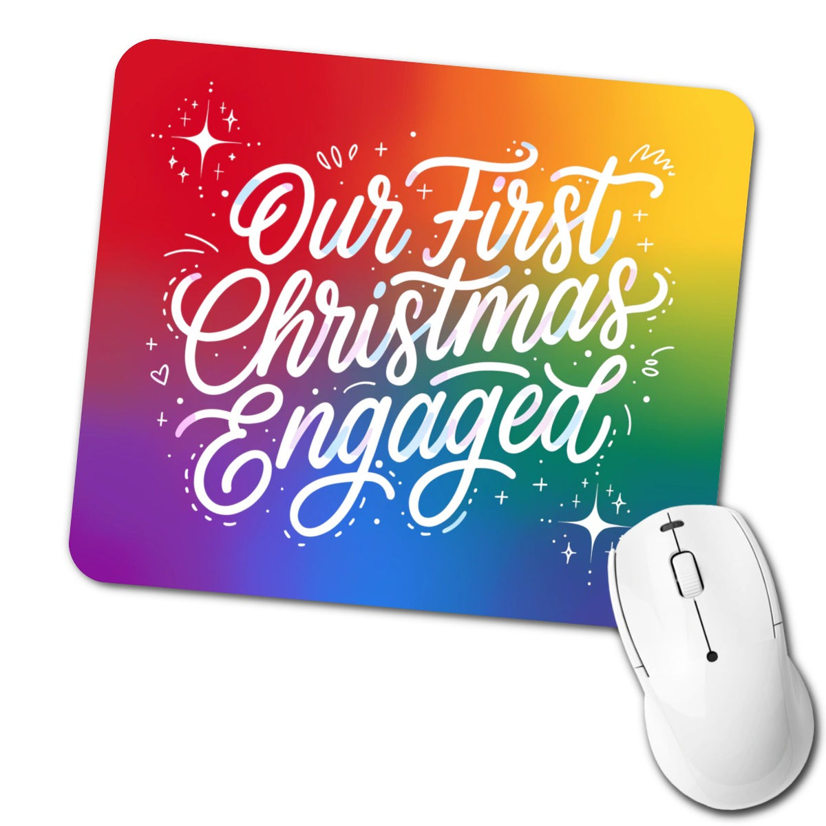 First Christmas Engaged Pride LGBTQ Rainbow Low Profile Mouse Pad Mat