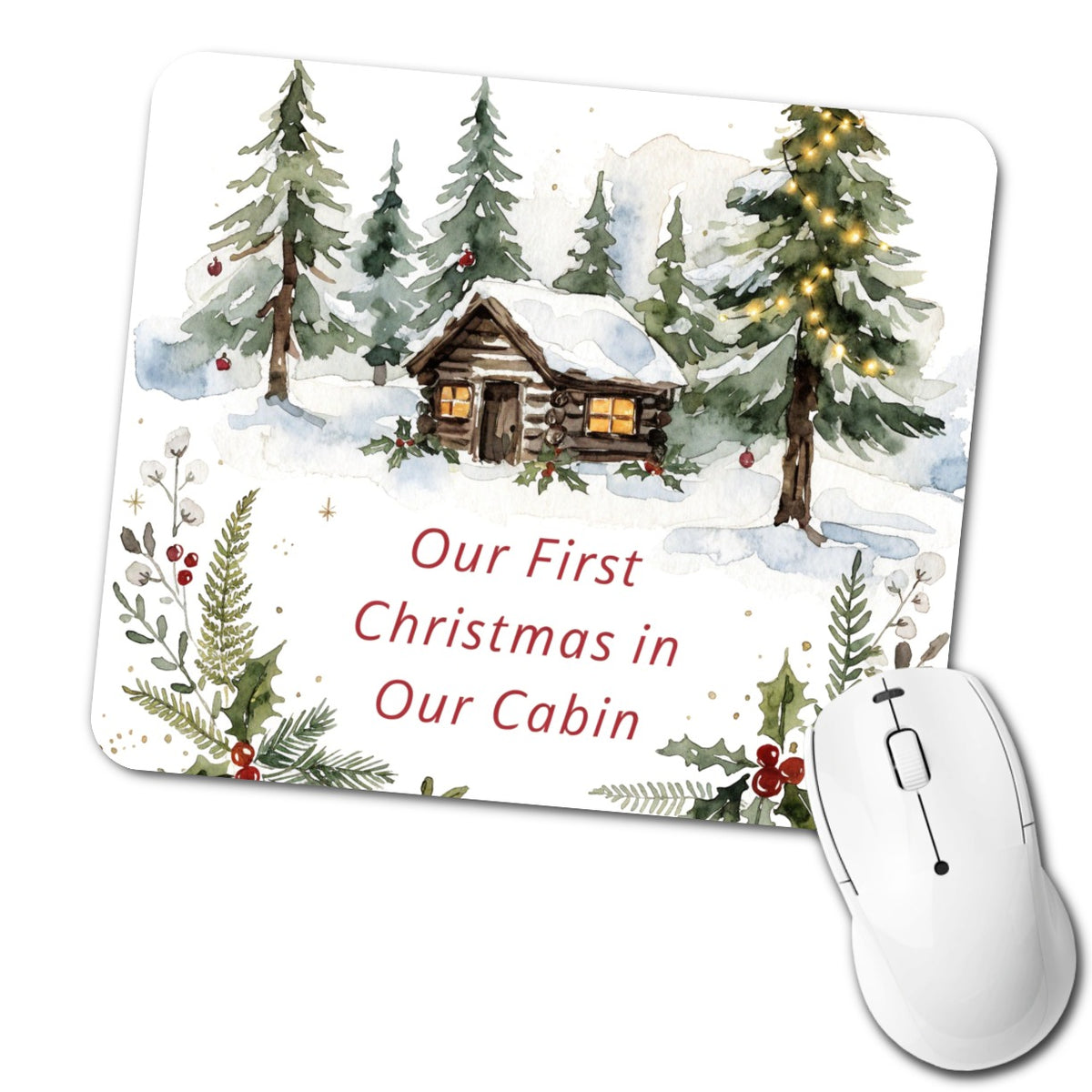 First Christmas In Our Cabin Cute Low Profile Mouse Pad Mat