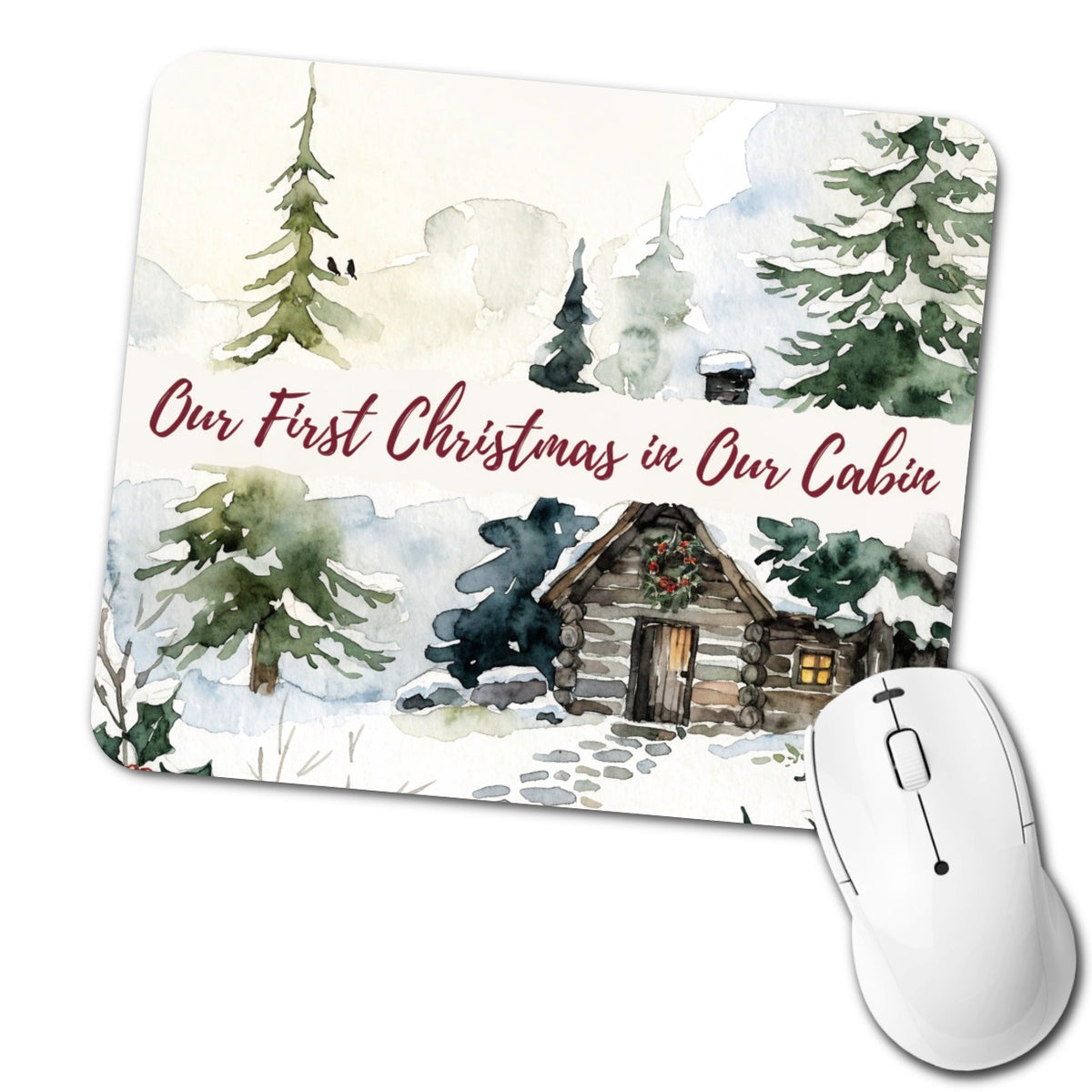 First Christmas In Our Cabin Script Low Profile Mouse Pad Mat