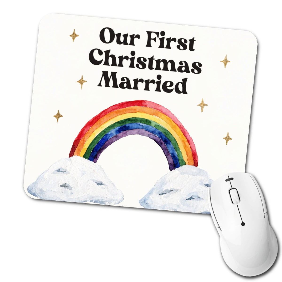 First Christmas Married LGBTQ Pride Rainbow Simple Low Profile Mouse Pad Mat